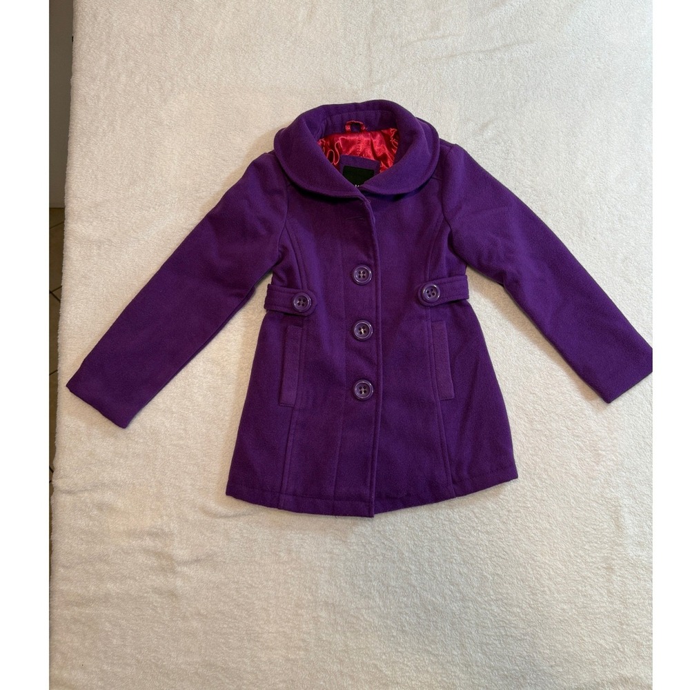 Me Jane Girls Purple Pea Coat Jacket Size 4 Peter Pan Collar Button Front